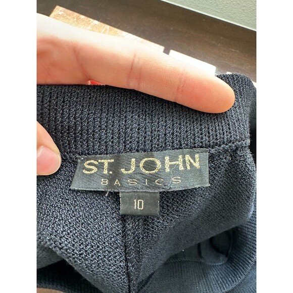 St John Santana Knit Straight Leg Crop High Waisted Pants Black Stretch Size 10 - Picture 7 of 8